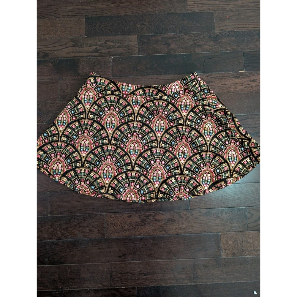holiCHIC Riley Embroidered Foil Mini Skirt Black Multi Boho Art Deco XL